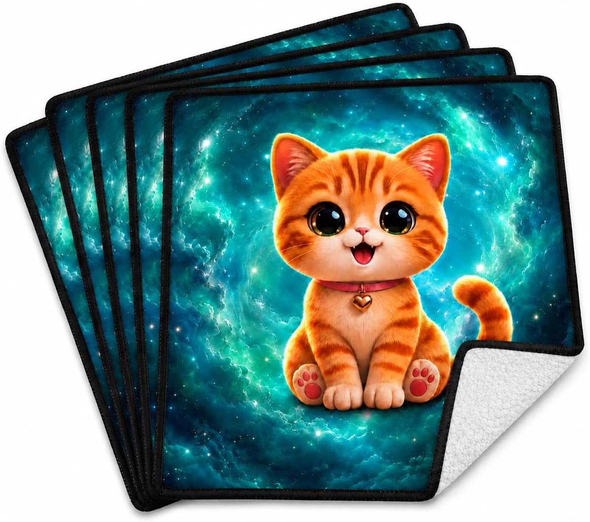 Lot de cinq essuie-tout lavables Caspirolus à motifs de chats
