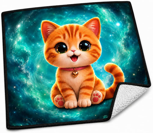 Essuie-tout lavable Chaton Galaxie, coin replié montrant le verso gaufré