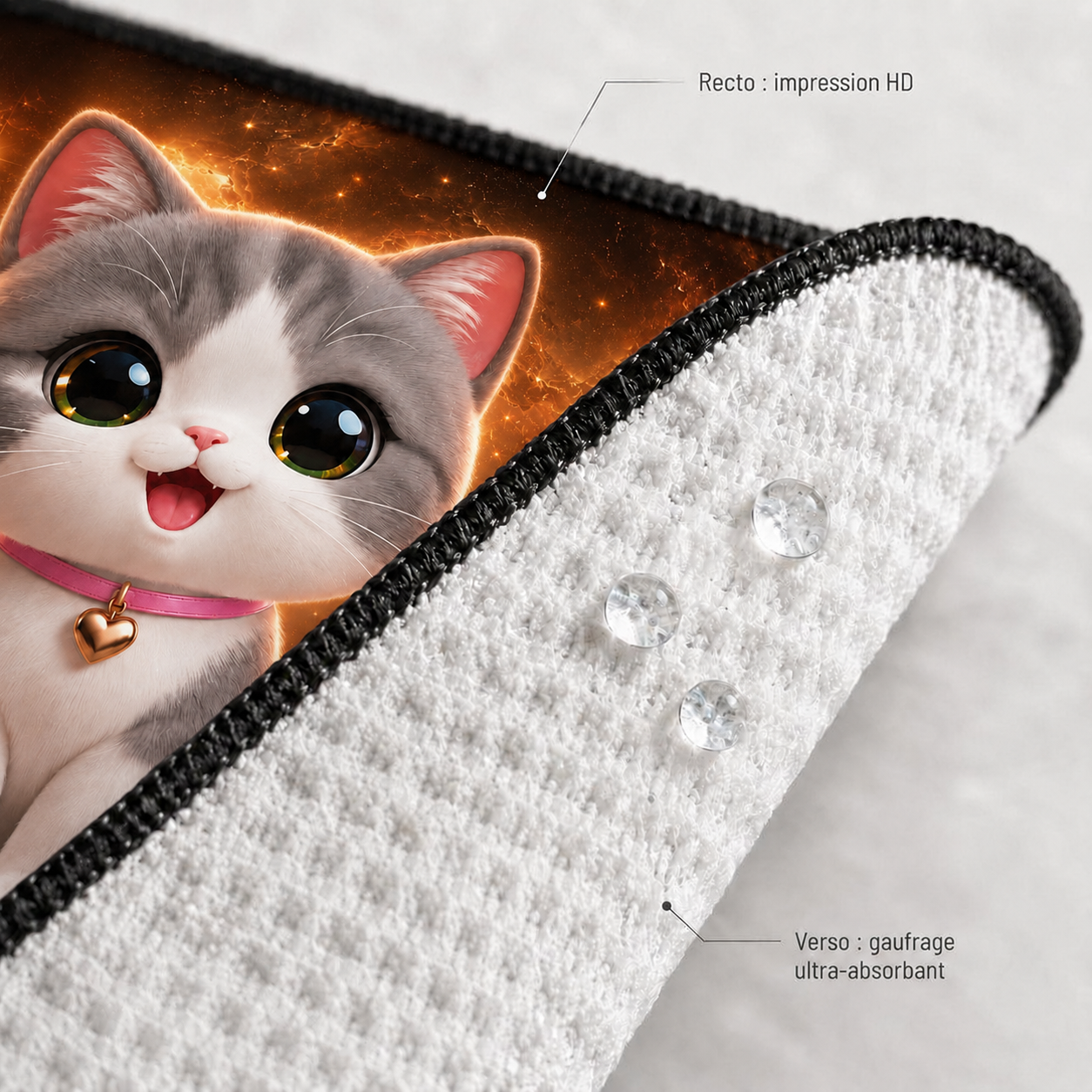 Essuie-tout lavable Chaton Nébuleuse, recto impression HD et verso gaufrage ultra-absorbant