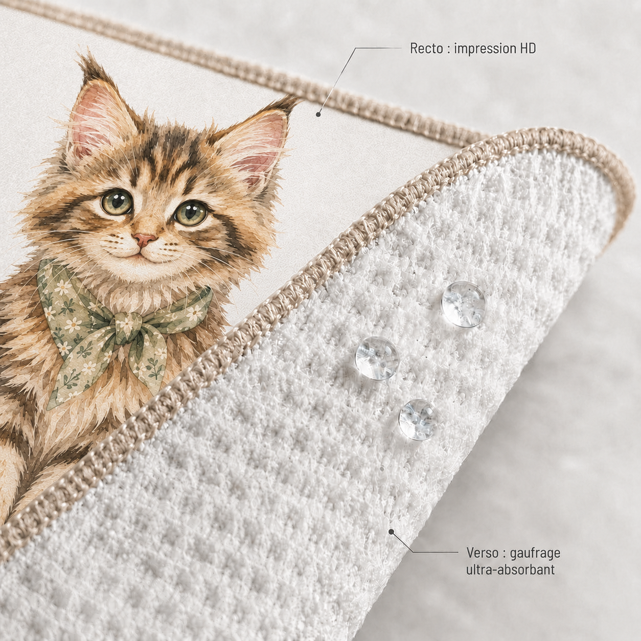 Essuie-tout lavable Chaton Maine Coon, recto impression HD et verso gaufrage ultra-absorbant