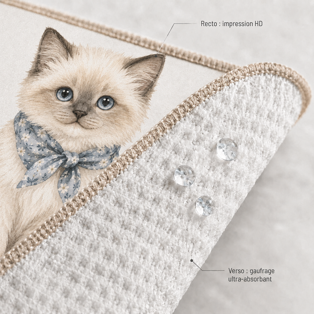 Essuie-tout lavable Chaton Lavande, recto impression HD et verso gaufrage ultra-absorbant