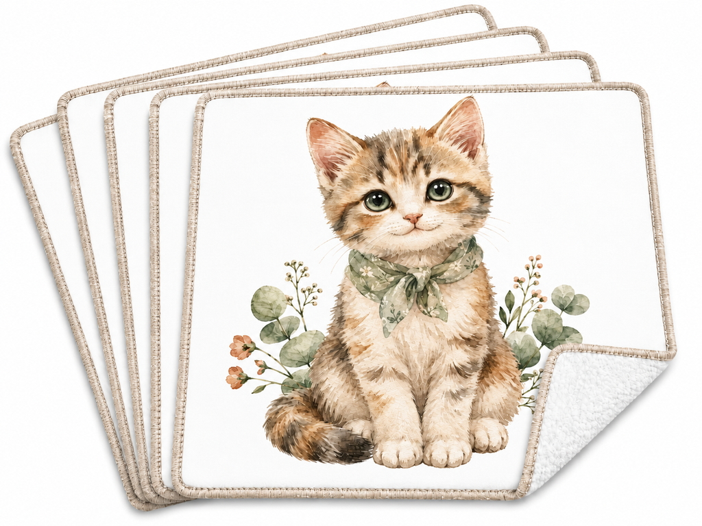 Lot de 5 essuie-tout lavables Chaton Eucalyptus empilés
