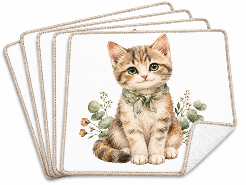 Lot de 5 essuie-tout lavables Chaton Eucalyptus empilés